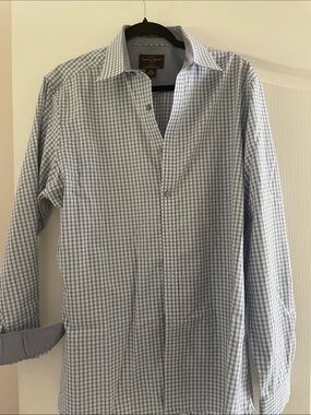 Black Brown Light Blue and White Gingham Dress Shirt